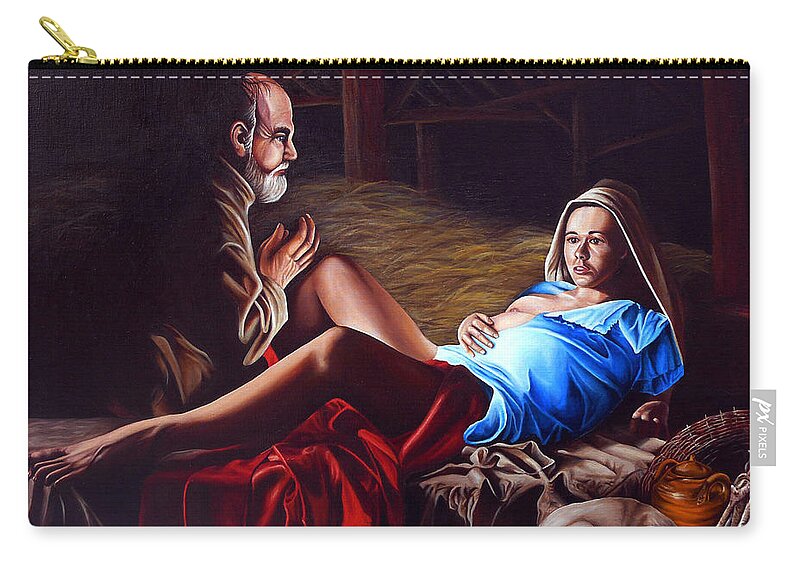 Virgin Mary Carry-all Pouch featuring the painting The Birth by Vic Ritchey