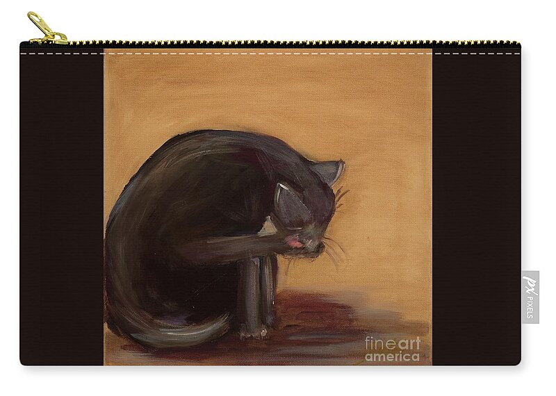  Zip Pouch featuring the painting The black cat by Pati Pelz