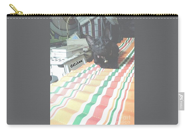 Black Zip Pouch featuring the photograph The Black Kitten by Sukalya Chearanantana