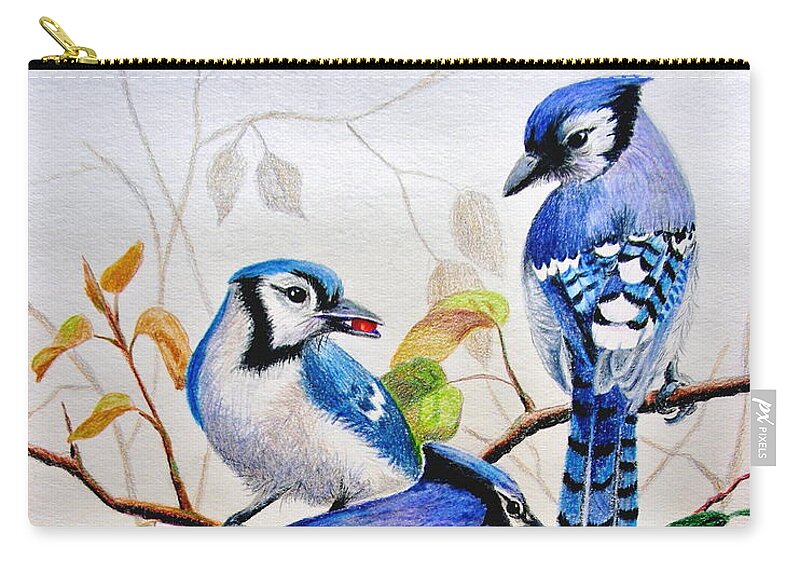 Bluejays Zip Pouch featuring the drawing The Blues by Marilyn Smith