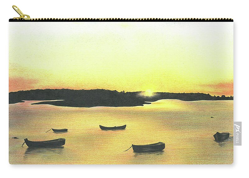 Boat Launch Zip Pouch featuring the drawing The Boat Launch by Troy Levesque