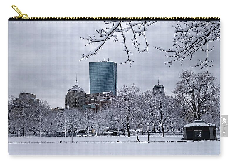 Boston Zip Pouch featuring the photograph The Boston Common Covered in Snow Winter Boston MA by Toby McGuire