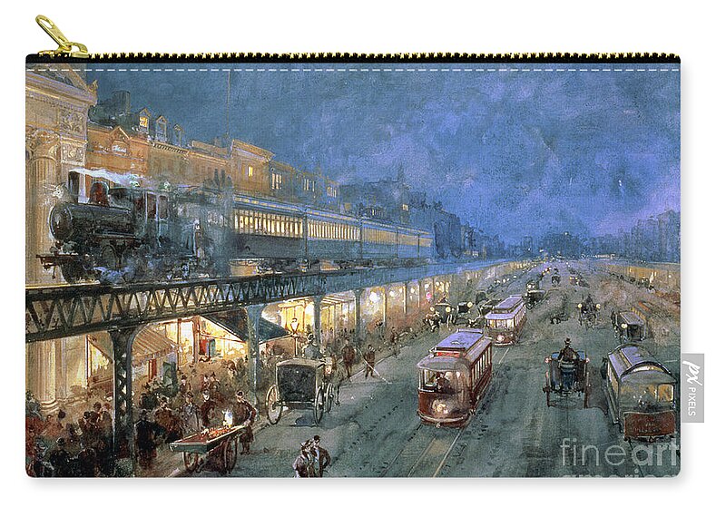 The Bowery At Night Zip Pouch featuring the painting The Bowery at Night by William Sonntag