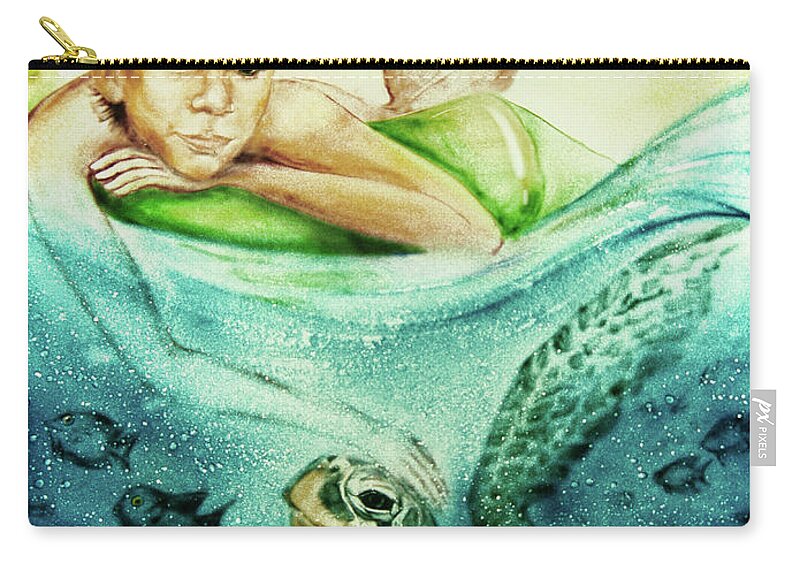 Russian Artists New Wave Zip Pouch featuring the painting The Boy and the Turtle by Elena Vedernikova