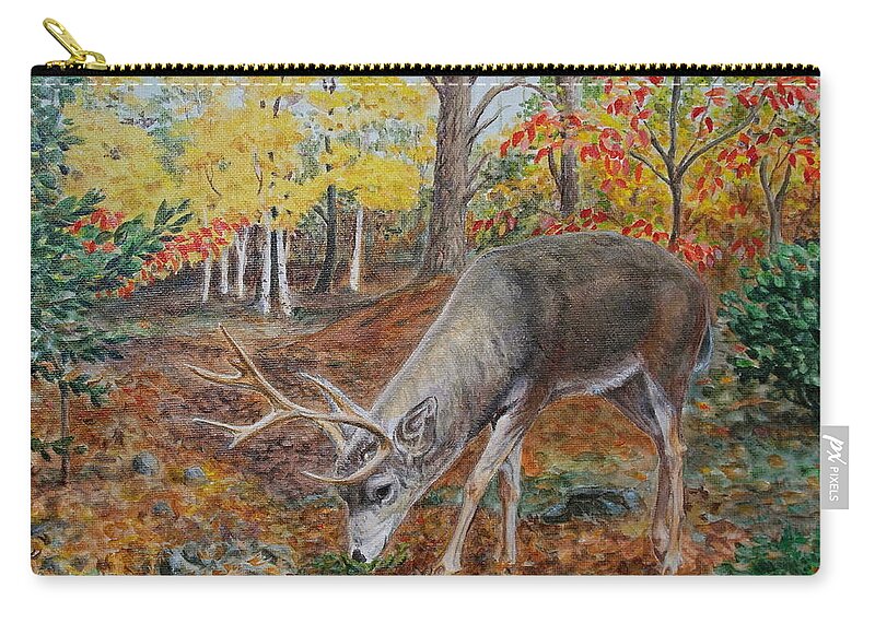 Deer Zip Pouch featuring the painting The Buck Stops Here by Michele Myers