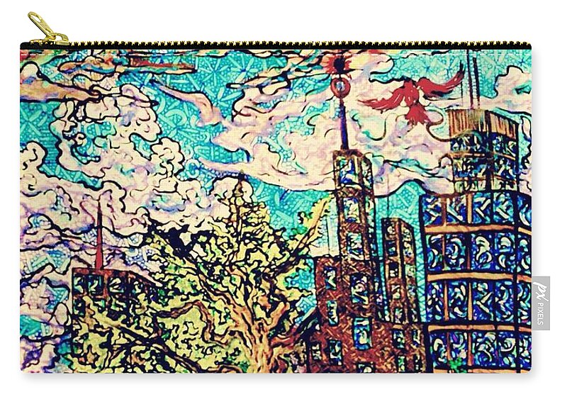 Cityscape Zip Pouch featuring the drawing The City by Angela Weddle