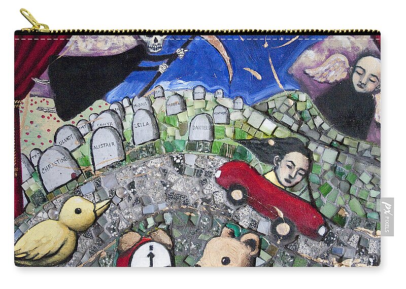 Death Zip Pouch featuring the painting The Clock Is Ticking by Pauline Lim