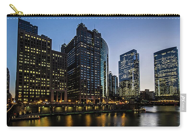 Chicago Zip Pouch featuring the photograph The confluences of the Chicago rivers at dusk by Sven Brogren