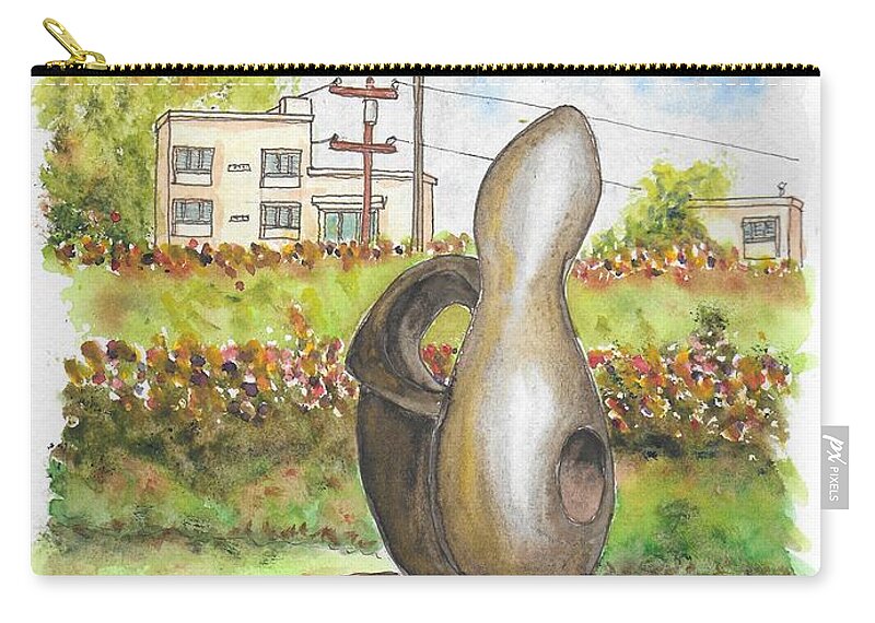 Sculpture Zip Pouch featuring the painting The Conversation, sculpture by Alex McCrae in Roxbury Park, Beverly Hills, California by Carlos G Groppa