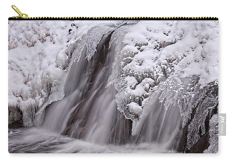 Frozen Waterfall Zip Pouch featuring the photograph The Crystal Falls by Jim Garrison