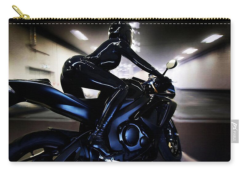 Motorcycle Zip Pouch featuring the photograph The Dark Knight by Lawrence Christopher