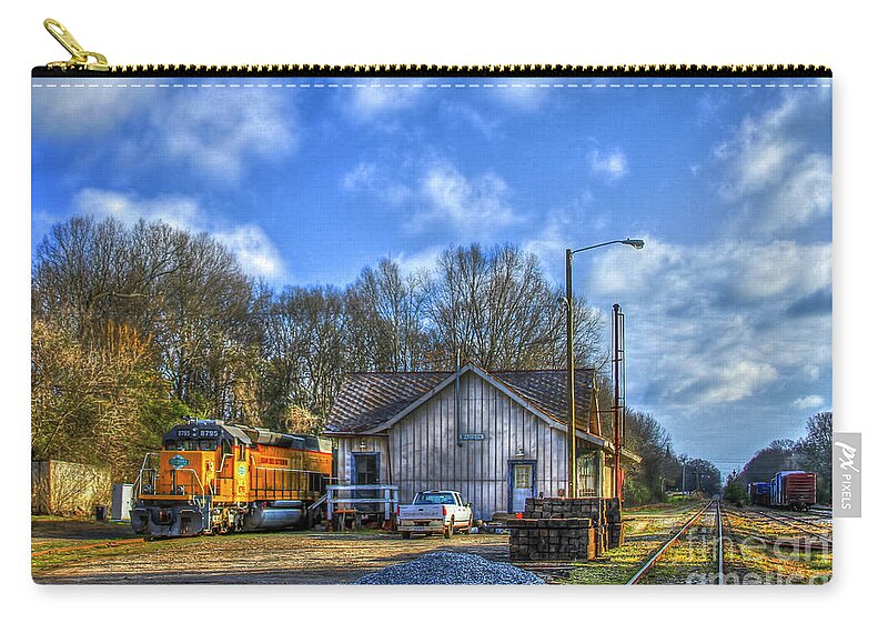 Reid Callaway Train And Track Zip Pouch featuring the photograph Madison Georgia The Day Off Vintage Train Station Locomotive Art by Reid Callaway