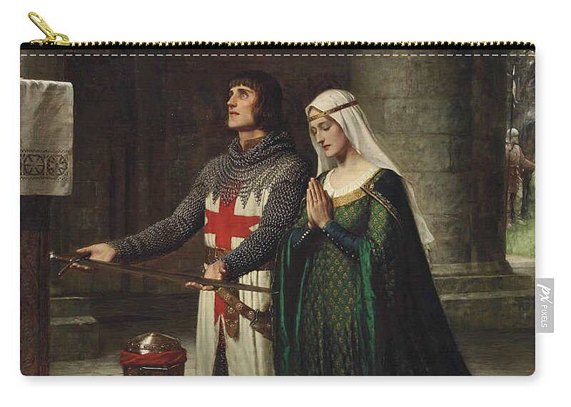 19th Century Art Zip Pouch featuring the painting The Dedication by Edmund Leighton