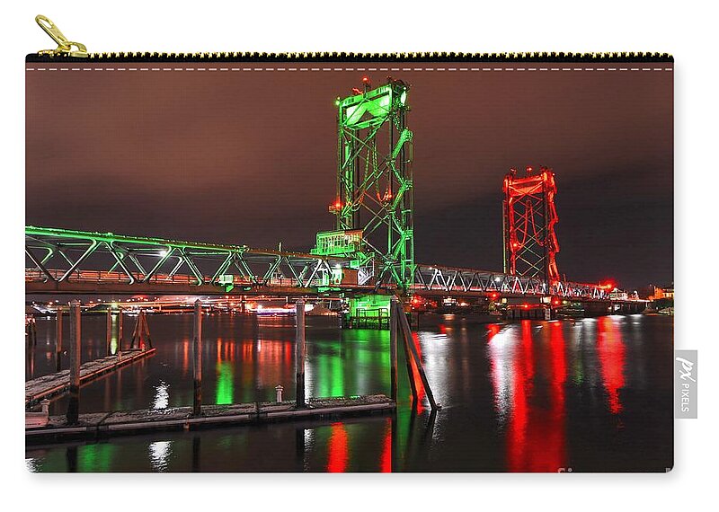 Bridge Zip Pouch featuring the photograph The Docks and the Bridge by Steve Brown