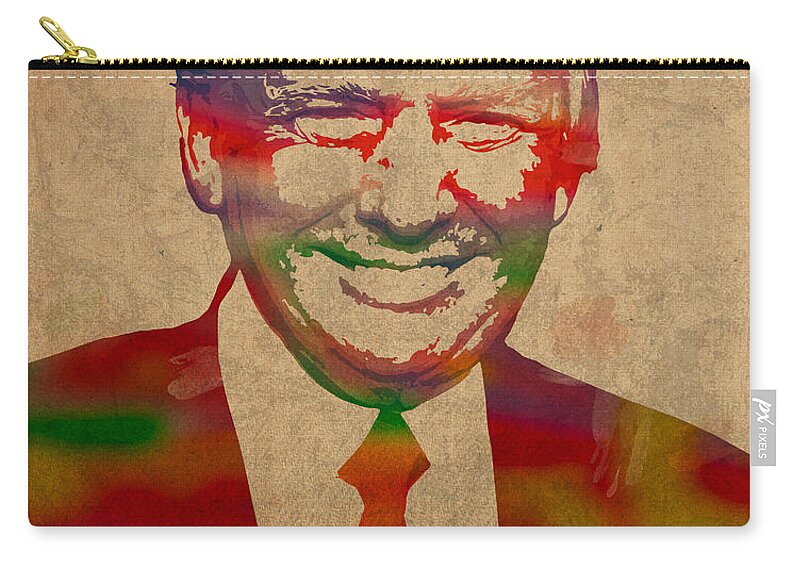 The Donald Zip Pouch featuring the mixed media The Donald Trump Watercolor Portrait on Distressed Canvas by Design Turnpike