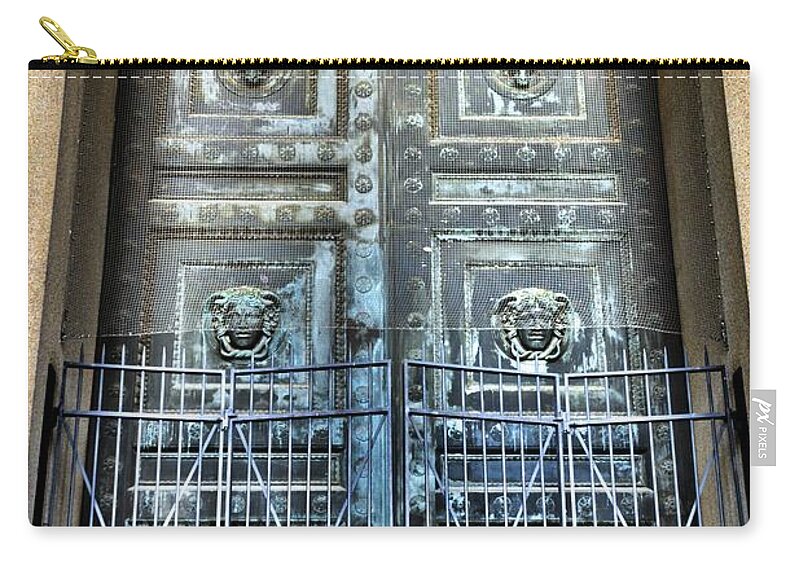 The Door At The Parthenon In Nashville Tennessee Zip Pouch featuring the photograph The Door At The Parthenon In Nashville Tennessee by Lisa Wooten