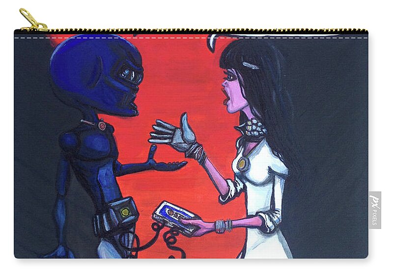 Timetravel Zip Pouch featuring the painting The Downside of Time Travel by Similar Alien