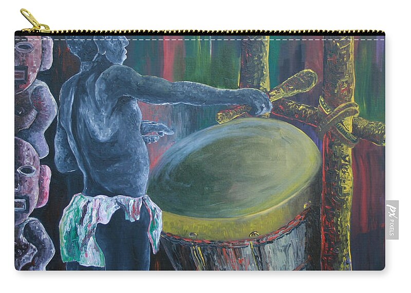 The Drummer Carry-all Pouch featuring the painting The Drummer by Obi-Tabot Tabe