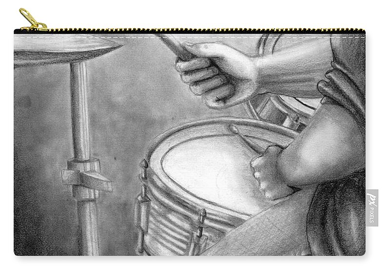 Drummer Zip Pouch featuring the drawing The Drummer by Scarlett Royale