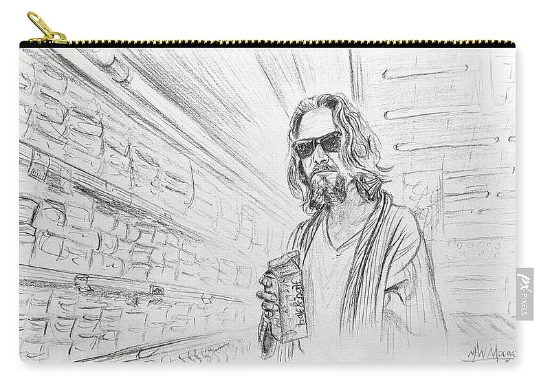 Big Lebowski Zip Pouch featuring the drawing The Dude Abides by Michael Morgan