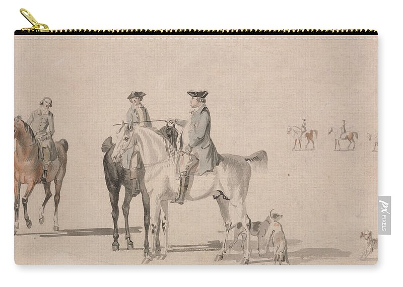 Paul Sandby Zip Pouch featuring the painting The Duke of Cumberland with a Gentleman and a Groom, all mounted, and Dogs by Paul Sandby