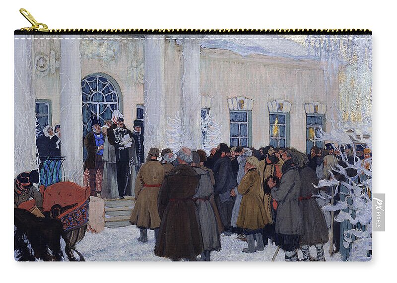 Crowd Zip Pouch featuring the painting The Emancipation of Russian Serfs by Boris Mihajlovic Kustodiev