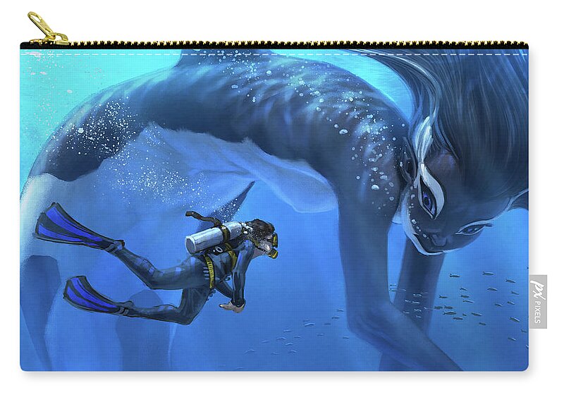 Mermaid Merwhale Fantasy Marine Zip Pouch featuring the digital art The Encounter by Aaron Blaise