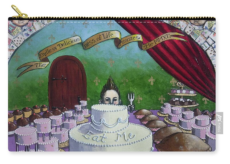 Cake Zip Pouch featuring the painting The Endless Deliciousness of Life Amazes Me by Pauline Lim