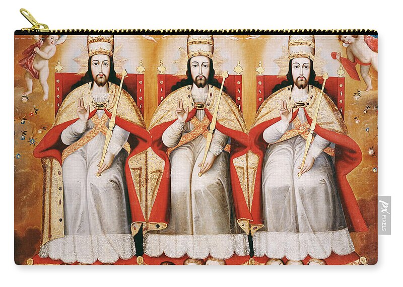 Cuzco School Zip Pouch featuring the painting The Enthroned Trinity as Three Identical Figures by Cuzco School