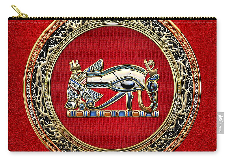 Treasure Trove 3d By Serge Averbukh Zip Pouch featuring the photograph The Eye Of Horus On Red by Serge Averbukh