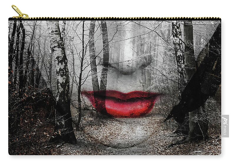 Face Zip Pouch featuring the photograph The face in the forest by Gabi Hampe