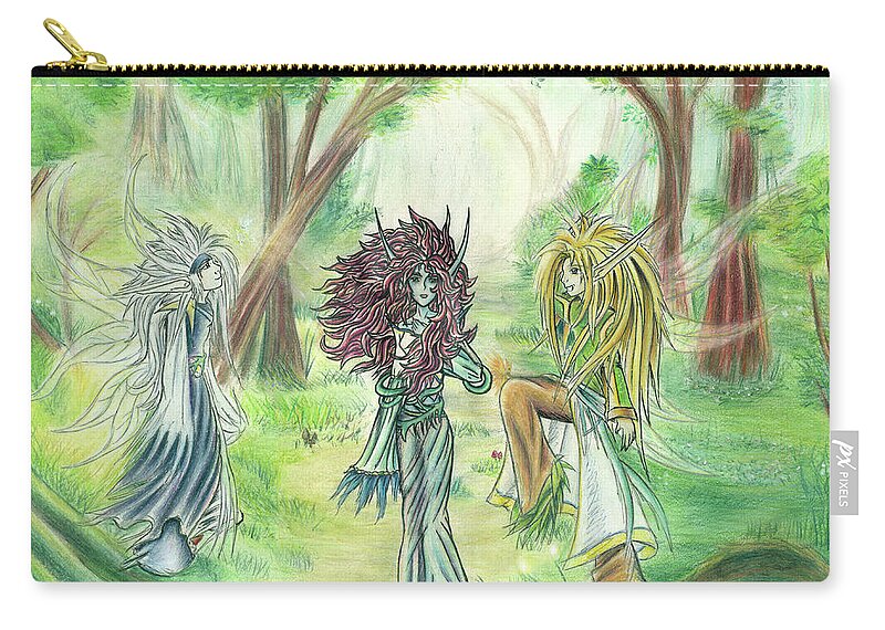 Fae Zip Pouch featuring the painting The Fae - Sylvan Creatures of the Forest by Shawn Dall