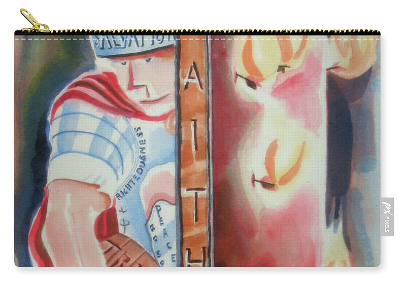 The Fiery Darts Of The Evil One 2 Zip Pouch featuring the painting The Fiery Darts of the Evil One 2 by Kip DeVore