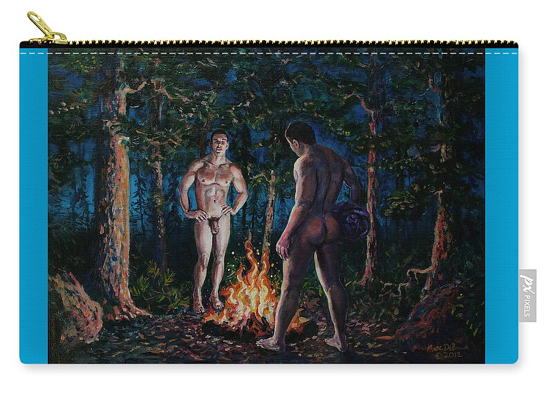 Camping Zip Pouch featuring the painting The Fire Between Them by Marc DeBauch