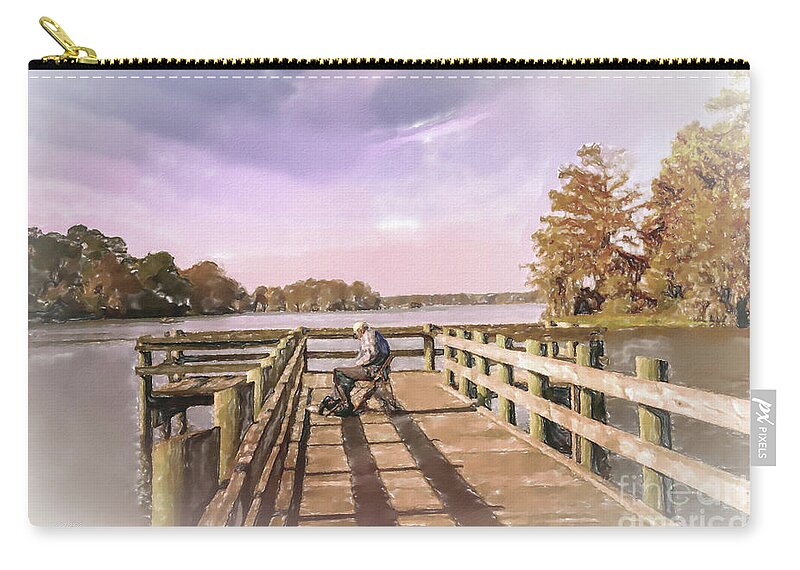 Nature Zip Pouch featuring the mixed media The Fisherman by DB Hayes
