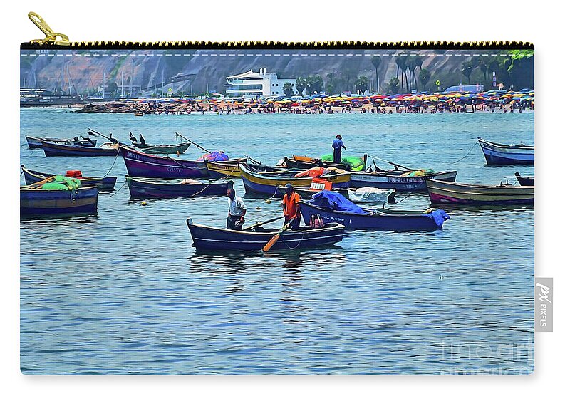 The Fishermen Zip Pouch featuring the photograph The Fishermen - Miraflores, Peru by Mary Machare