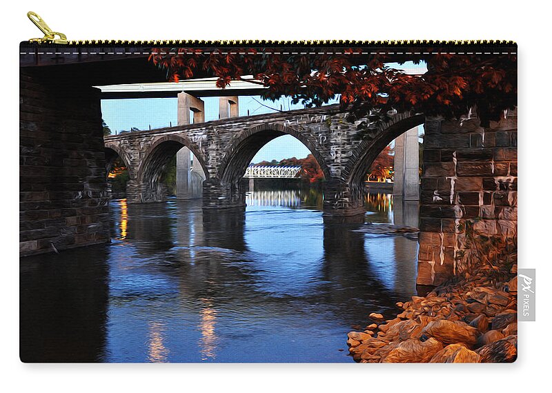 The Five Bridges - East Falls - Philadelphia Zip Pouch featuring the photograph The Five Bridges - East Falls - Philadelphia by Bill Cannon
