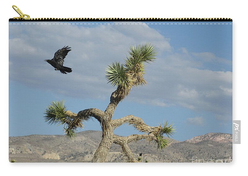 Landscape Zip Pouch featuring the photograph The Flight of Raven. Lucerne Valley. by Ausra Huntington nee Paulauskaite