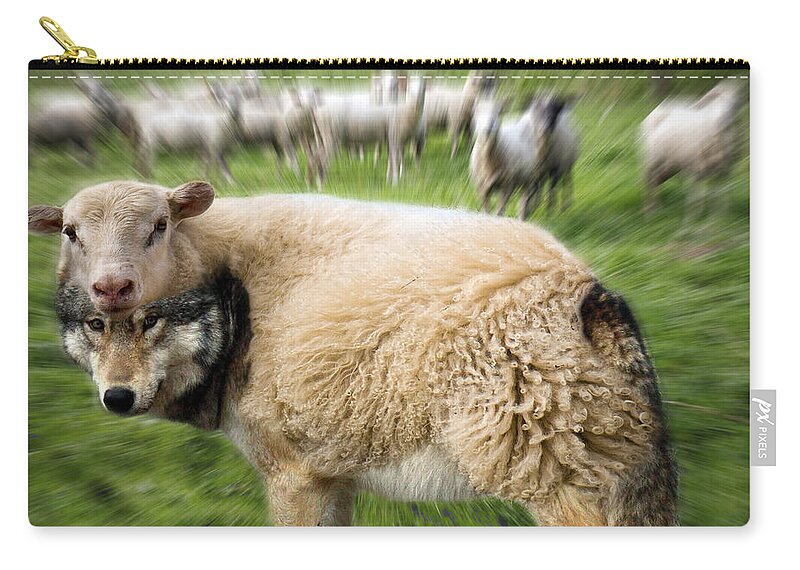 Marian Voicu Zip Pouch featuring the digital art The Flock Is Safe by Marian Voicu