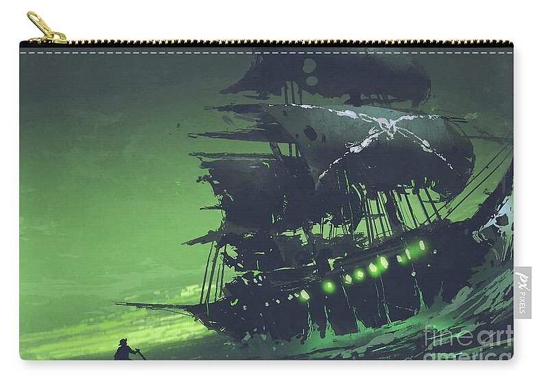 Illustration Zip Pouch featuring the painting The Flying Dutchman by Tithi Luadthong