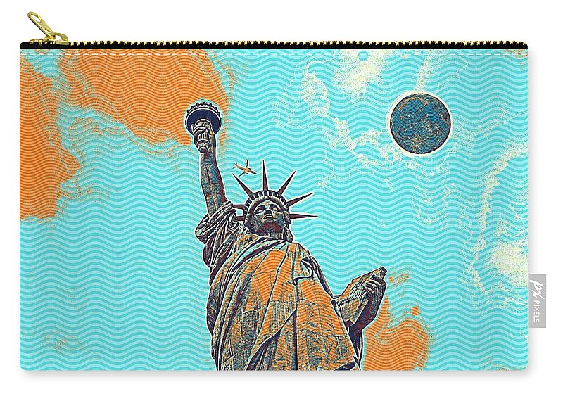 Statue Zip Pouch featuring the painting The Fool Blood Moon and The Lady Liberty 5 by Celestial Images