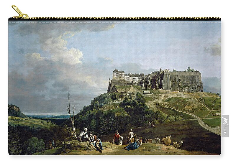 Bernardo Bellotto Zip Pouch featuring the painting The Fortress of Konigstein by Bernardo Bellotto