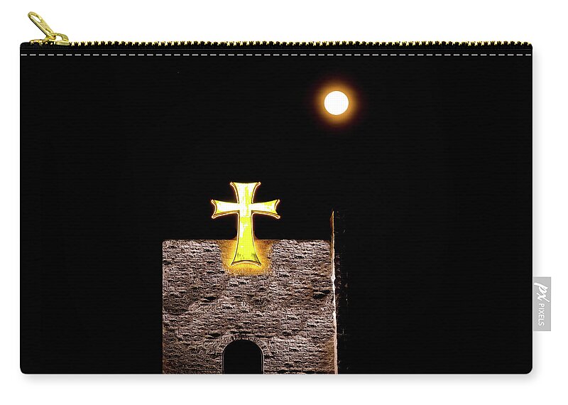 Alex Lyubar Zip Pouch featuring the photograph The Full Moon and the Maltese Cross by Alex Lyubar