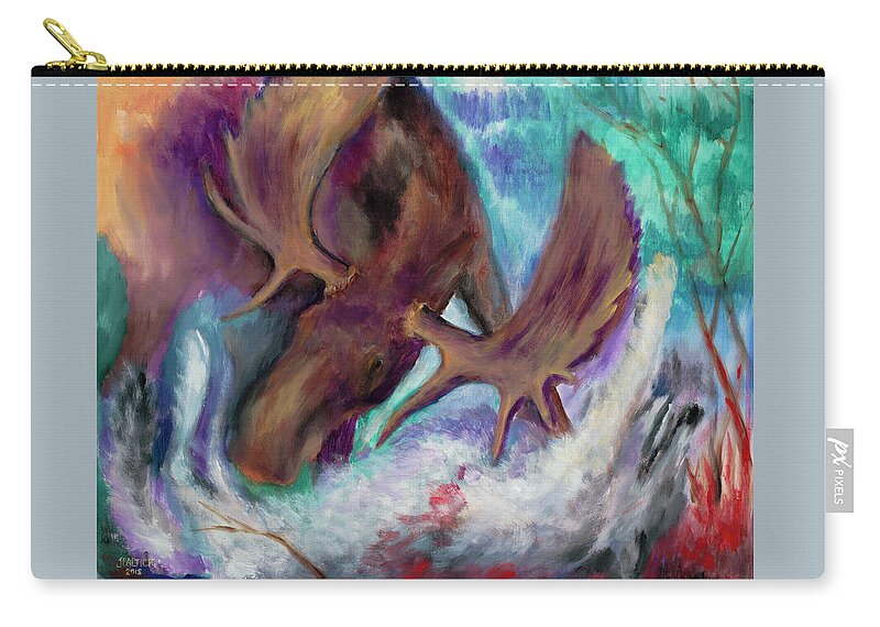 Moose Zip Pouch featuring the painting The Fury by Joe Baltich