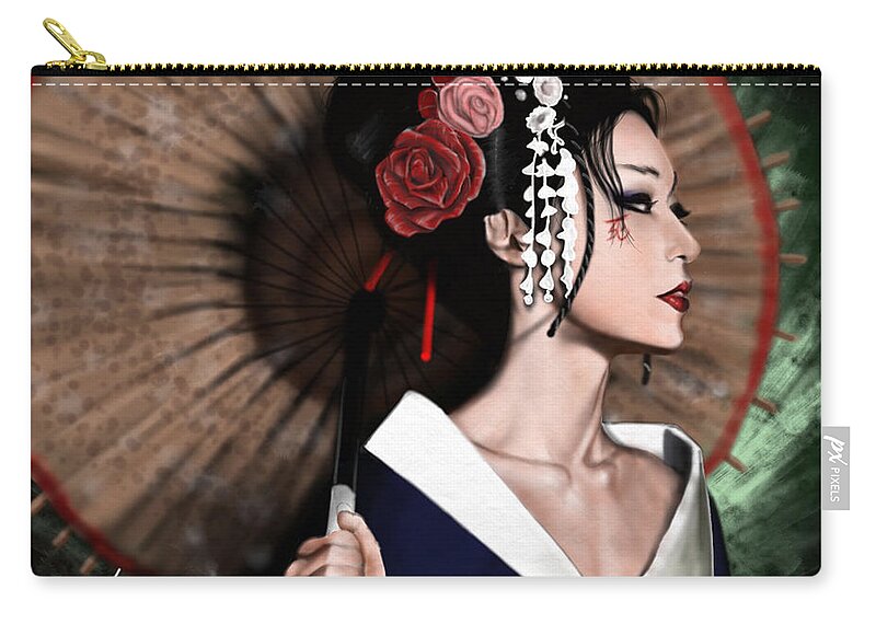  Zip Pouch featuring the painting The Geisha by Pete Tapang
