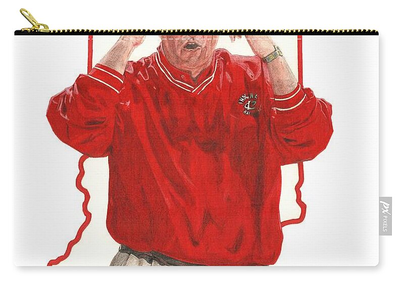 Indiana Hoosiers Zip Pouch featuring the drawing The General Bob Knight by Chris Brown