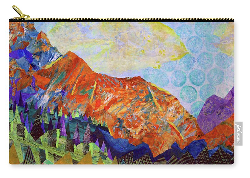 Monoprint Collage Zip Pouch featuring the painting The Golden Hour by Polly Castor