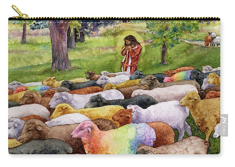 Jesus Painting Zip Pouch featuring the painting The Good Shepherd by Anne Gifford