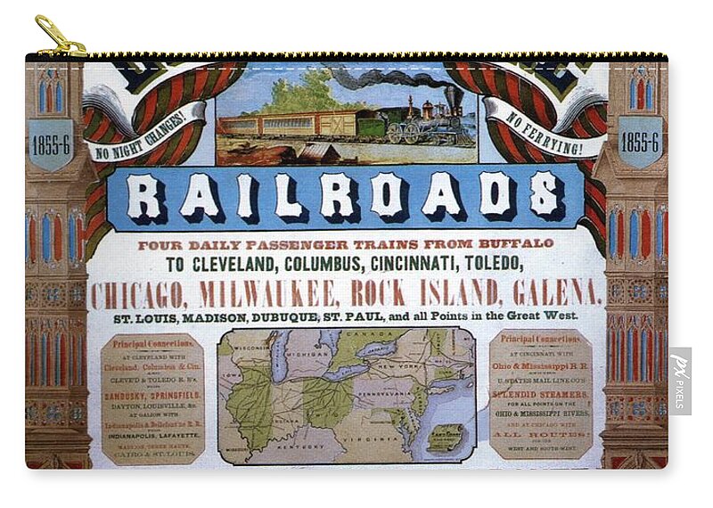 Great American Lake Shore Railroads Zip Pouch featuring the painting The Great American Lake Shore Railroads - Vintage Advertising Poster - Art Nouveau Style by Studio Grafiikka