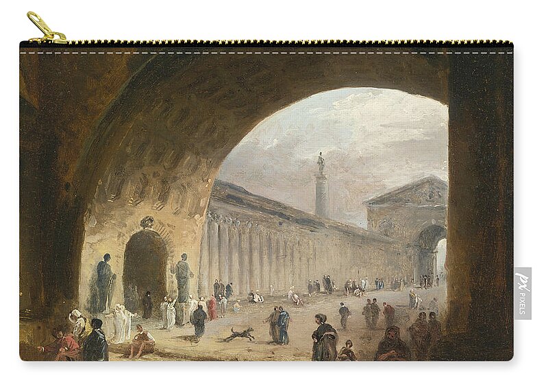 Hubert Robert Zip Pouch featuring the painting The Great Archway by Hubert Robert